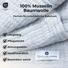Blue 4 in 1 Muslin Baby Blanket Large