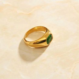 Lola - Green Stone Statement Gold Band