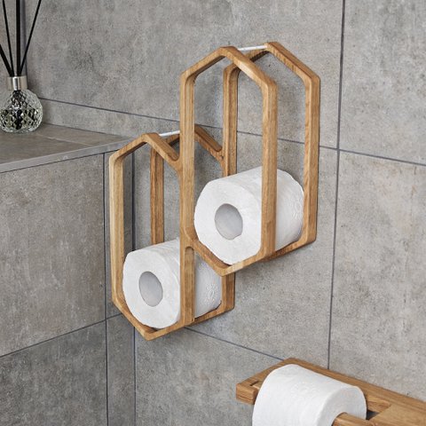 Toilettenpapierhalter für Wandmontage, Holzbadspeicher für 4 Rollen, kompakter Organizer für Badezimmer
