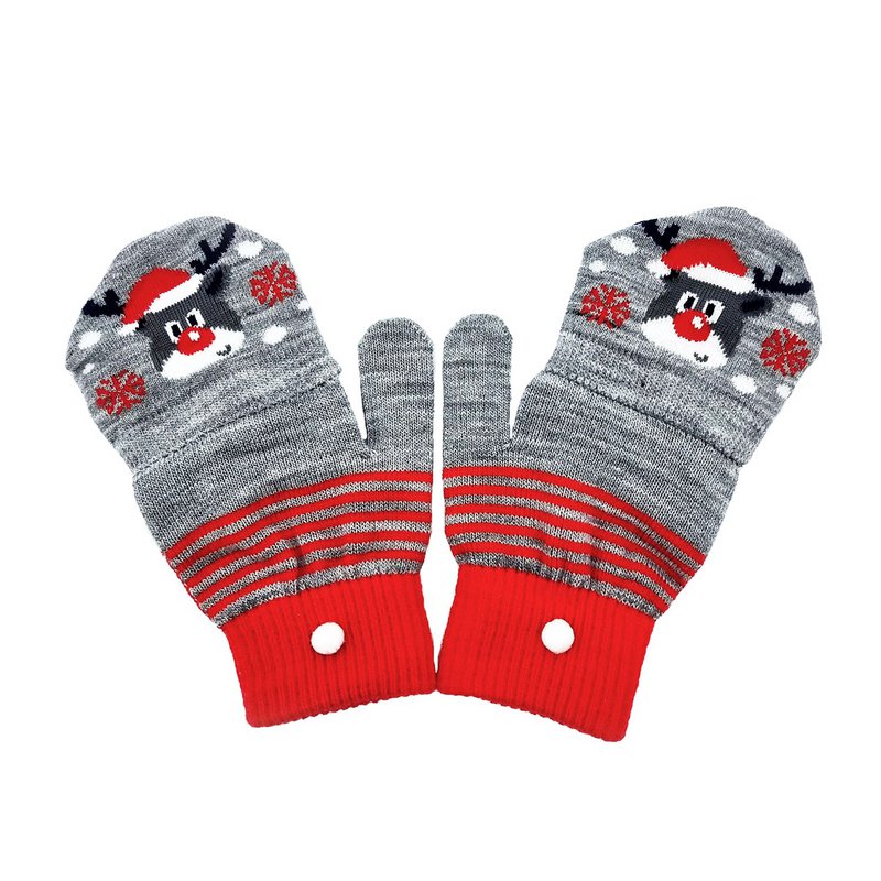 Mittens/half gloves - Grey with Rudolph