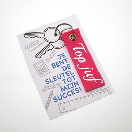 Felt keychain with card, featuring a key and the text "Key to my success" and "I got my sleuth on". The keychain is designed for teachers or those celebrating success.