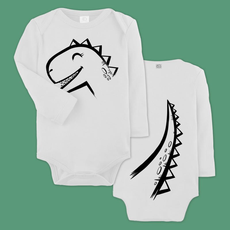 Dino babybody van biologisch katoen - lange mouwen