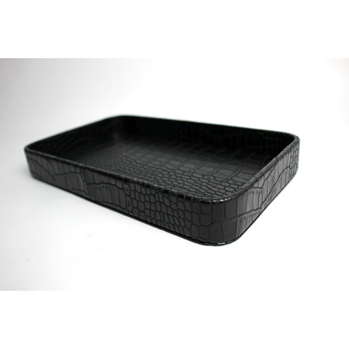 Comprimé bord rectangulaire arrondi hors du cuir synthétique kroko noir