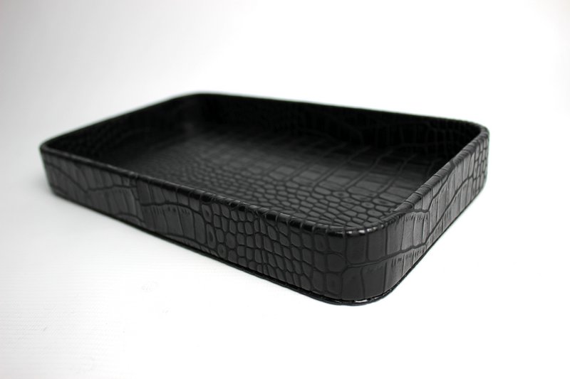 Comprimé bord rectangulaire arrondi hors du cuir synthétique kroko noir