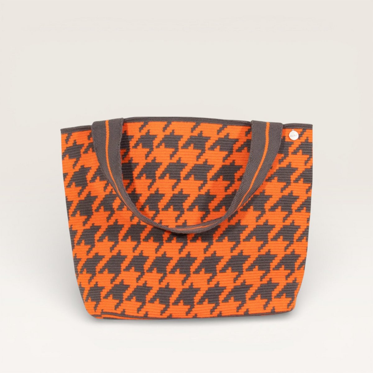 Houndstooth oval tote | Tangerine