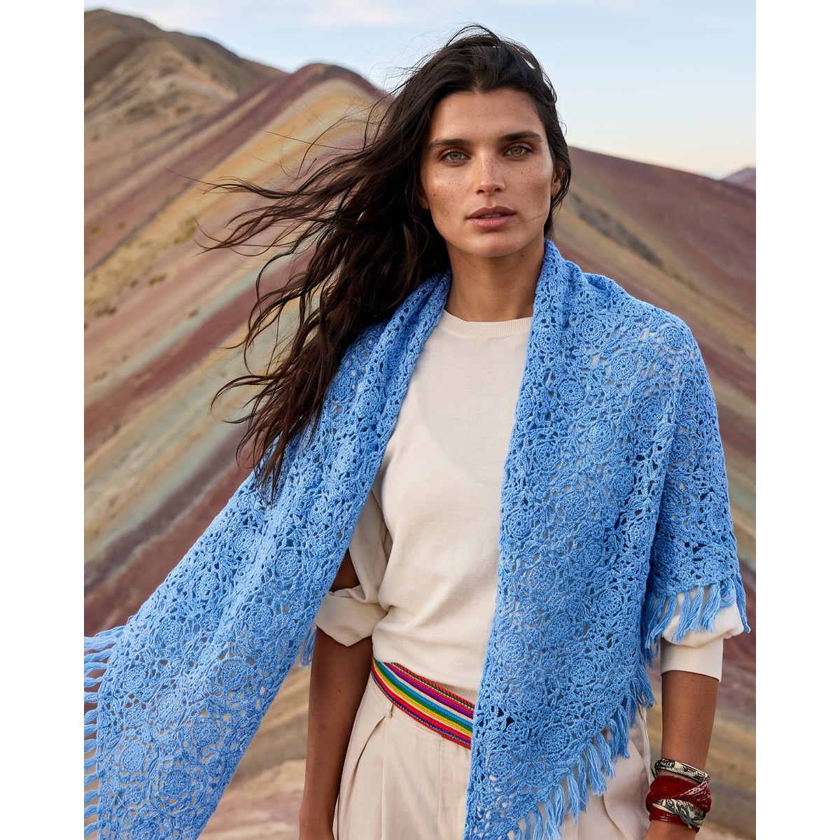 Cashmere scarf LA PAZ hand crocheted triangle