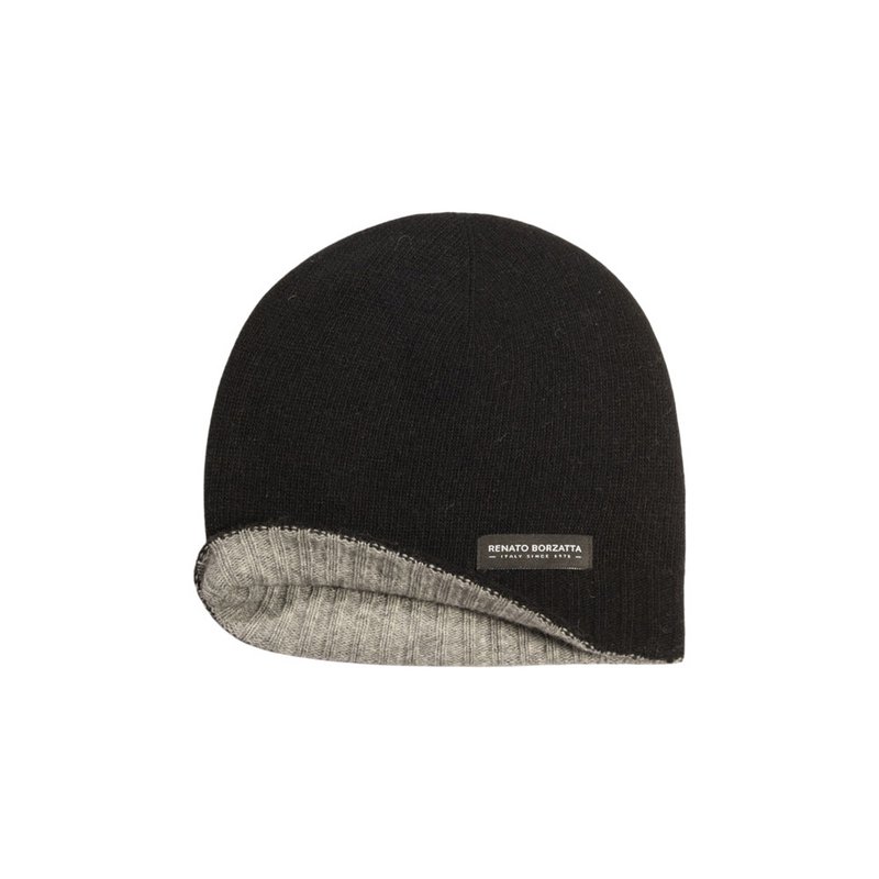 RB5008GW | COURMAYEUR – Doppelseitige Unisex-Strickmütze, hergestellt in Italien. Farbe Schwarz/Grau