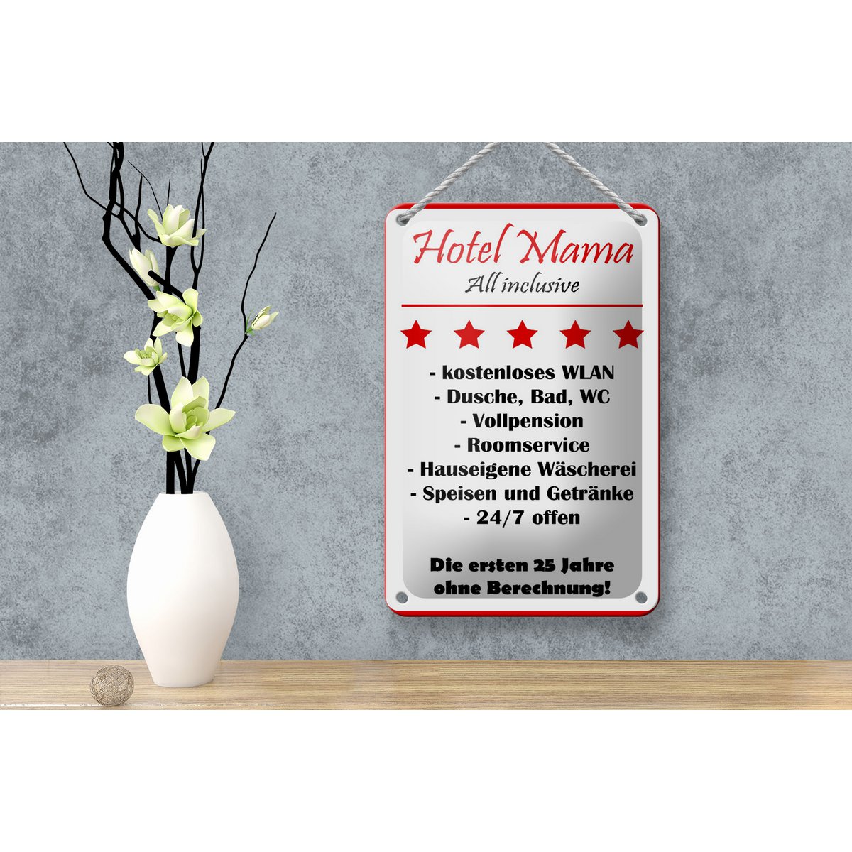 Tin sign saying 12x18cm Hotel Mama white-red decoration