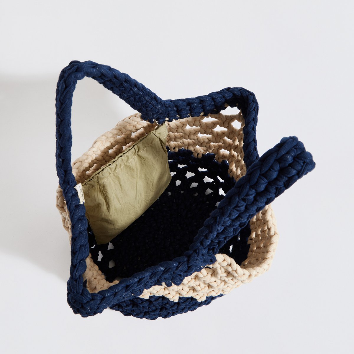 Sac de plage en crochet « Ingrid Grande » avec pochette imperméable beige + bleu