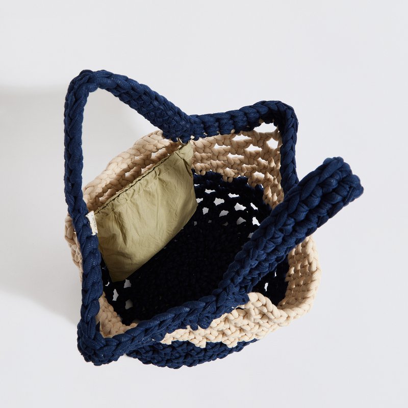 Borsa da mare “Ingrid Grande” all'uncinetto con custodia impermeabile beige + blu