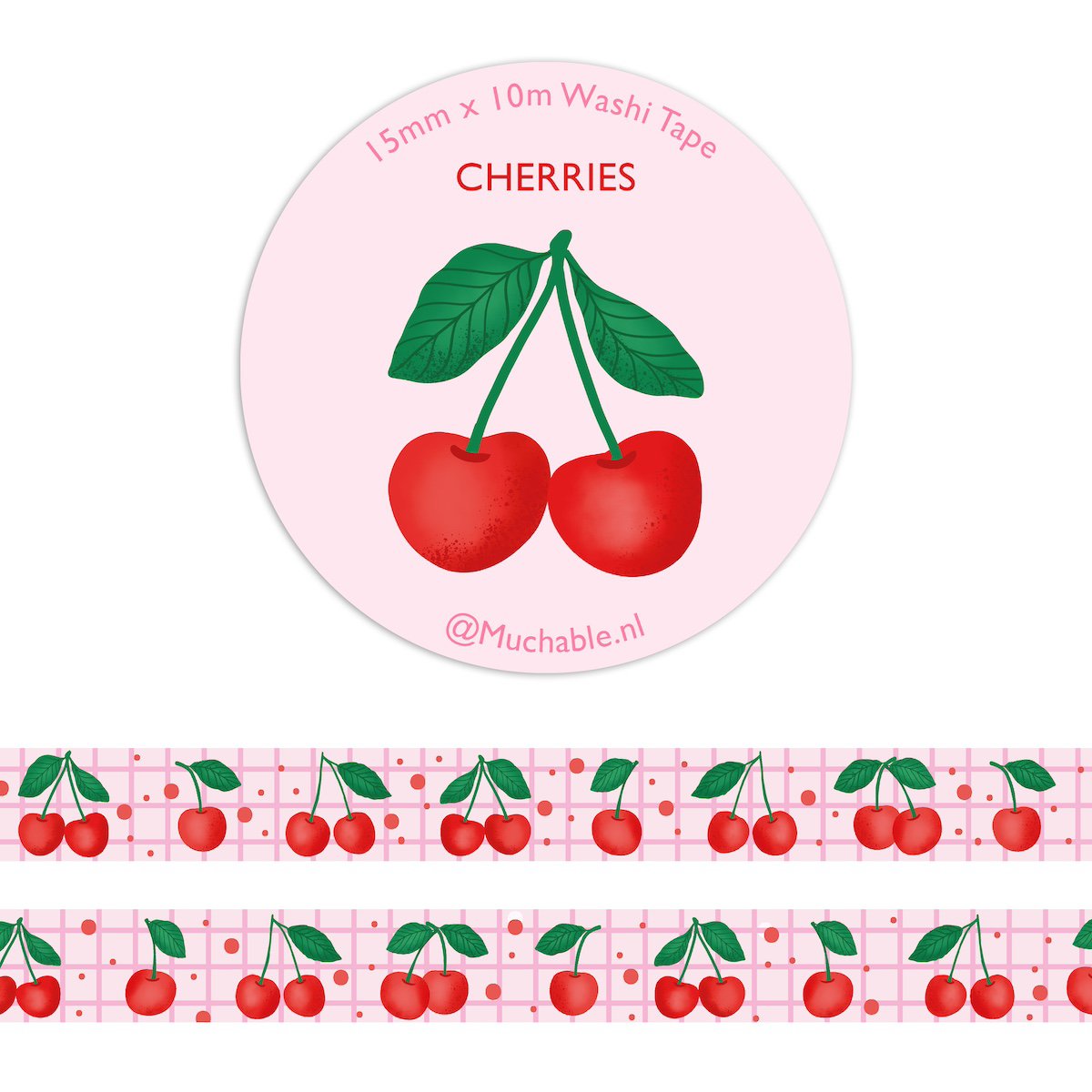 Washi tape - illustrationsmønster/print kirsebær
