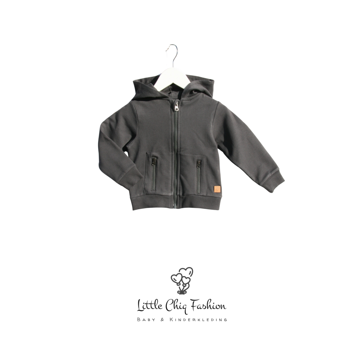 Gilet Little Chiq Baby antracite con cappuccio