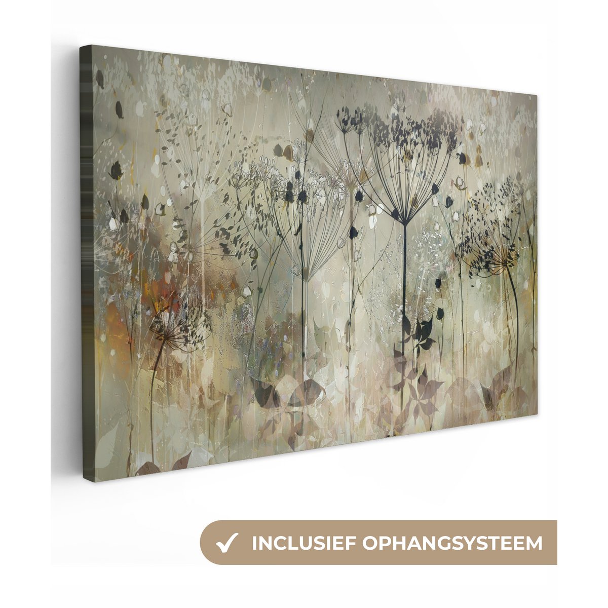 Pintura de lona - Decoración de pared - Flores - Gris - Naturaleza - Arte