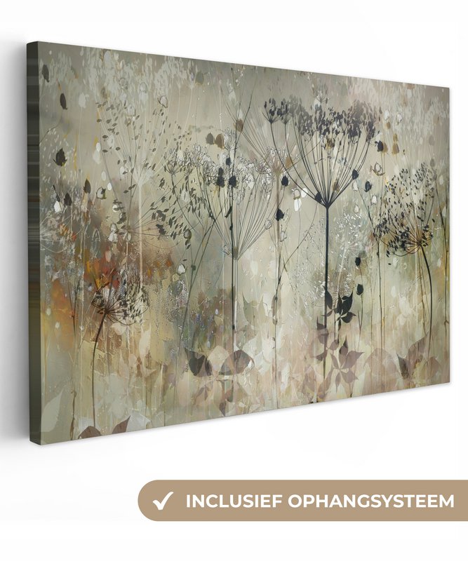 Lærredsmaleri - vægdekoration - blomster - grå - natur - kunst