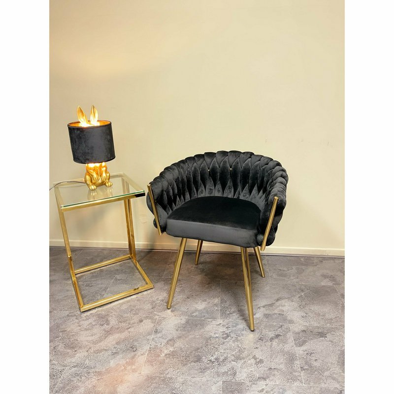 Eva Chair Velvet Black Gold Stel