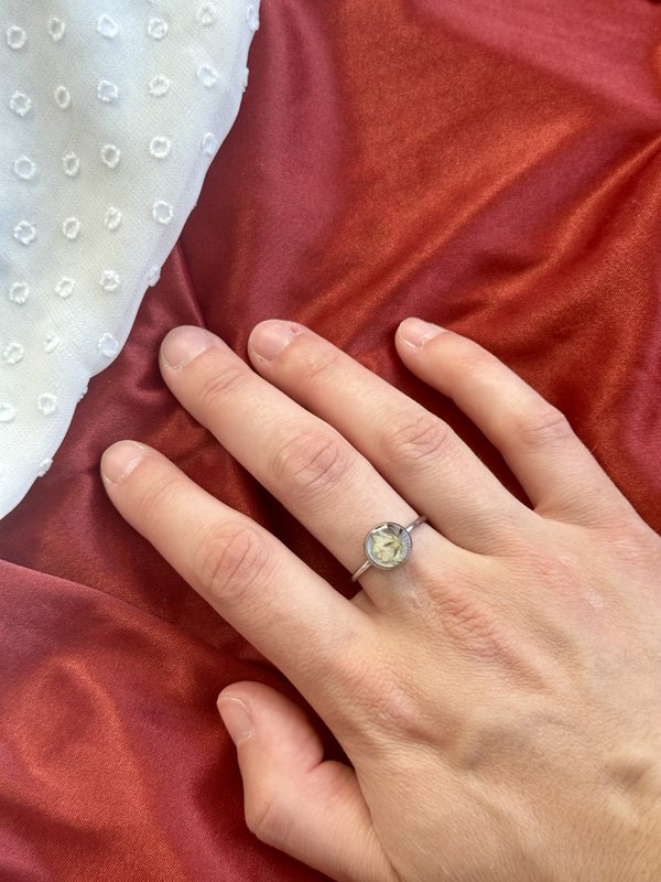 Stainless Steel Ring with real Gypsophila flowers