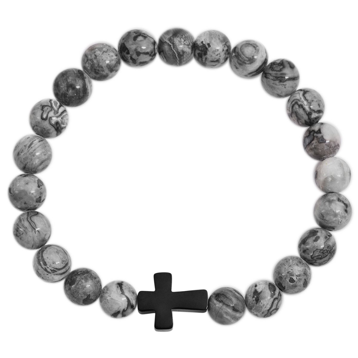 "Jamie" accent stainless steel ball bracelet, natural stone, gray, anthracite (agate)