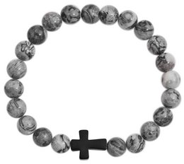 "Jamie" accent stainless steel ball bracelet, natural stone, gray, anthracite (agate)