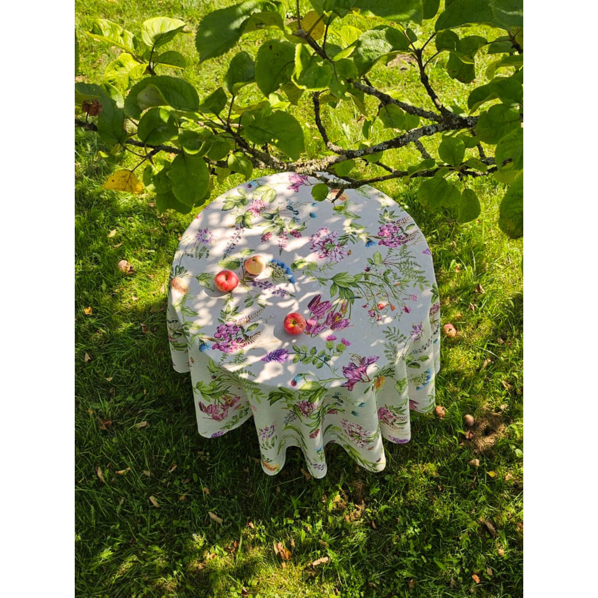 Rund blomsterduge, poly-bomuldsblanding, trykt | Botanisk