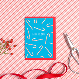 Weihnachtskarte mit Zuckerstangen "Happy Holidays" in Türkis aus 100% Recyclingpapier