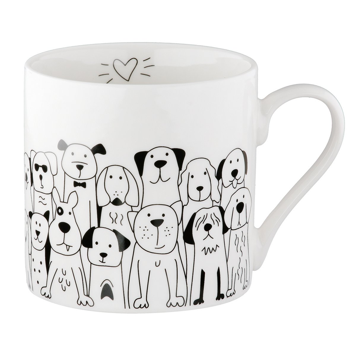 Tasse / Becher, "Hundebande", Hundmotiv, Knochenporzellan, weiß, VE 6, L. 8.8 cm, B. 12.5 cm, H. 9 cm
