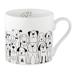 Tasse / Becher, "Hundebande", Hundmotiv, Knochenporzellan, weiß, VE 6, L. 8.8 cm, B. 12.5 cm, H. 9 cm