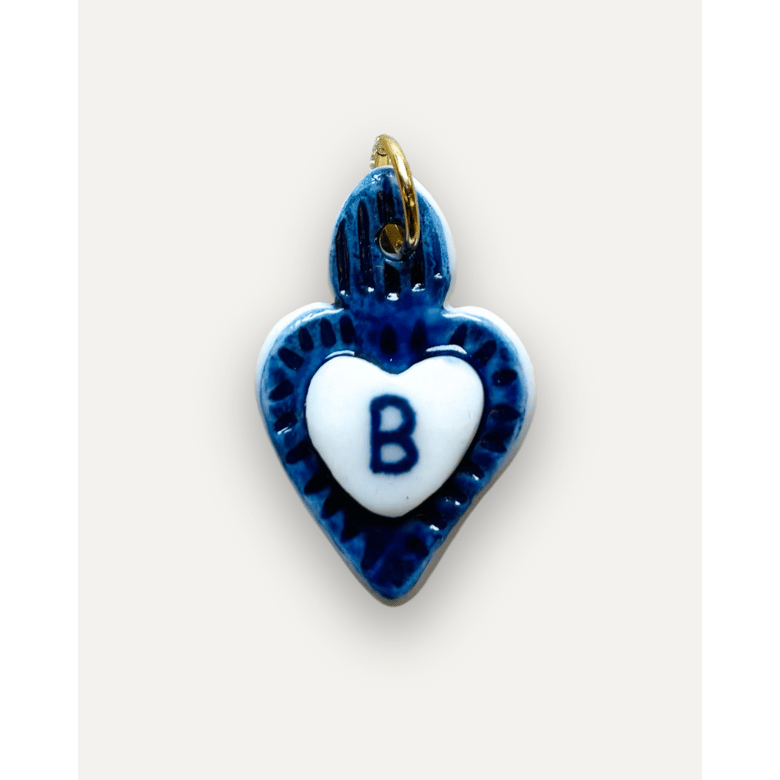Charms - Colgante de Porcelana Corazón Azul - Letra B