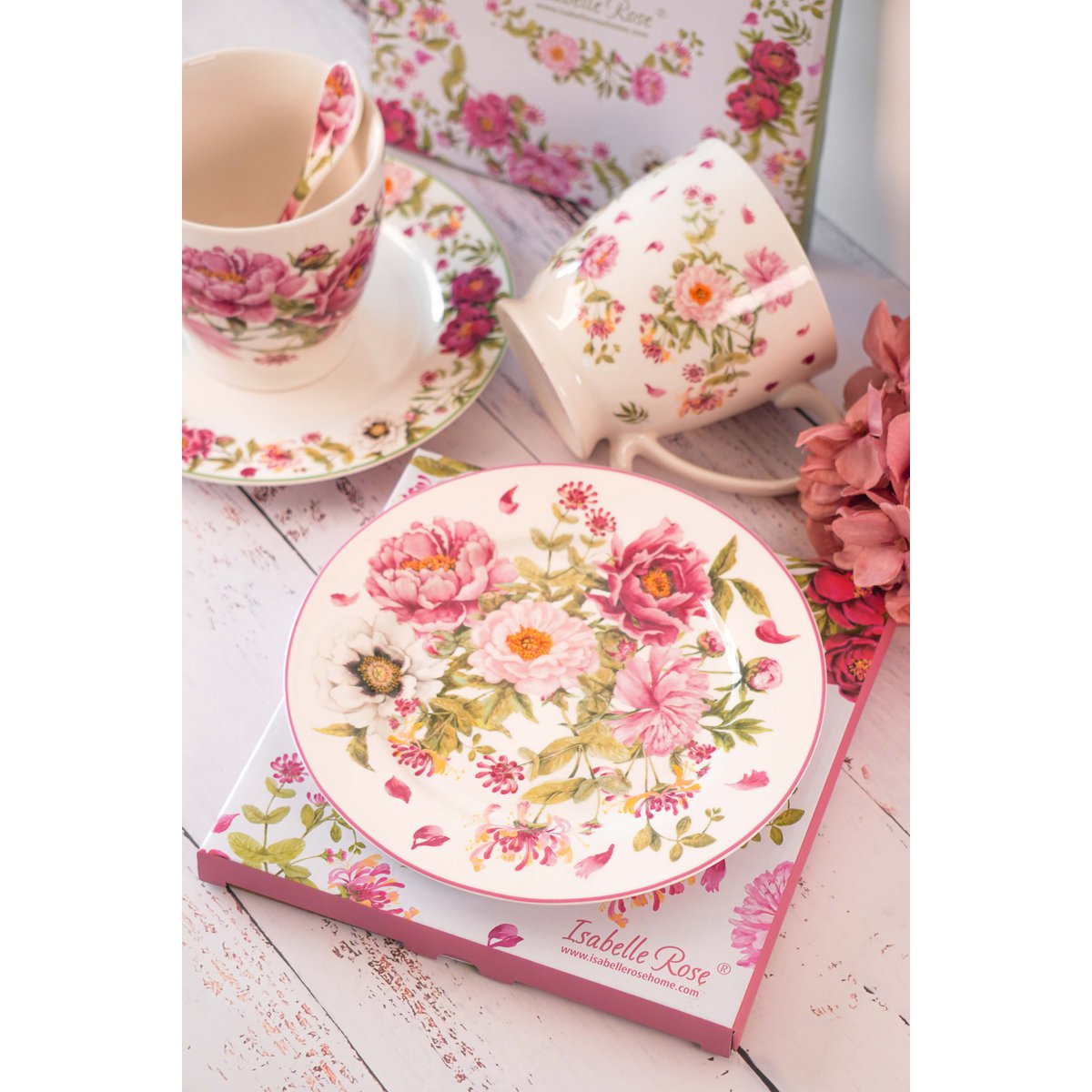 Plato postre de porcelana Peony Bouquet 19,5 cm Isabelle Rose