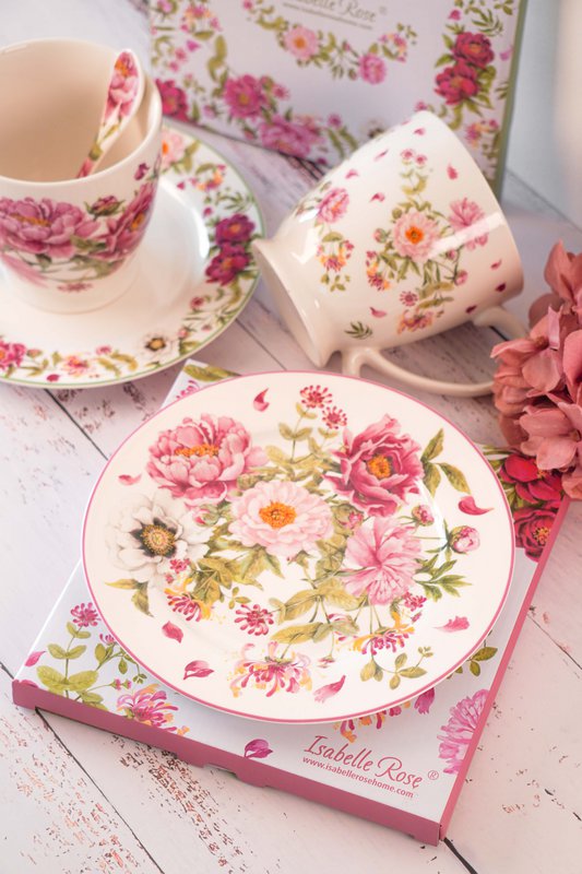 Plato postre de porcelana Peony Bouquet 19,5 cm Isabelle Rose