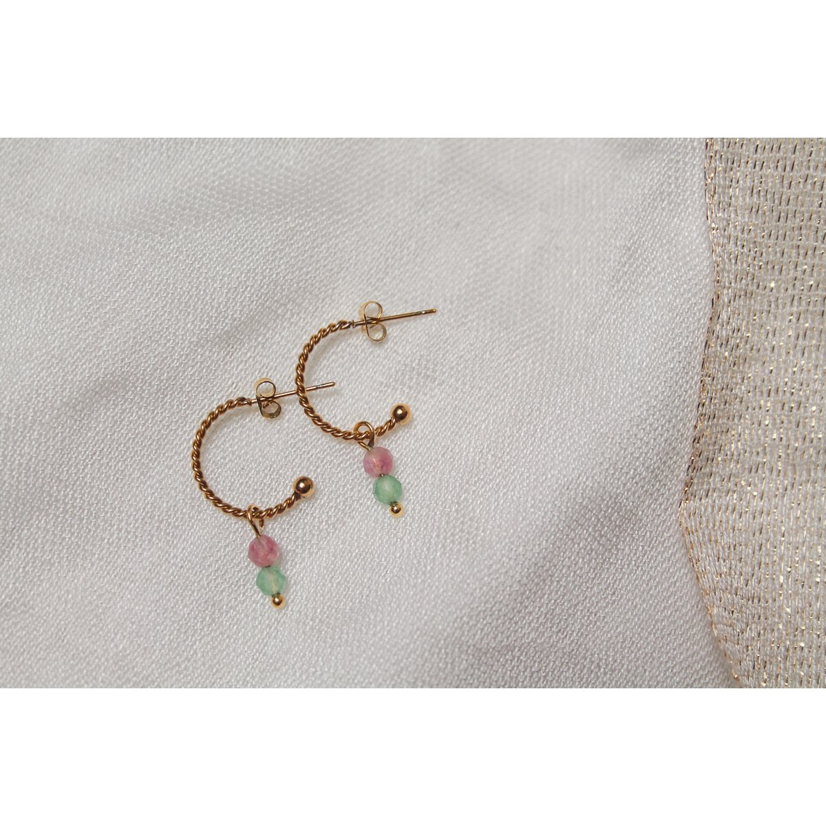 Øreringe Tourmaline & Aventurine - Guld
