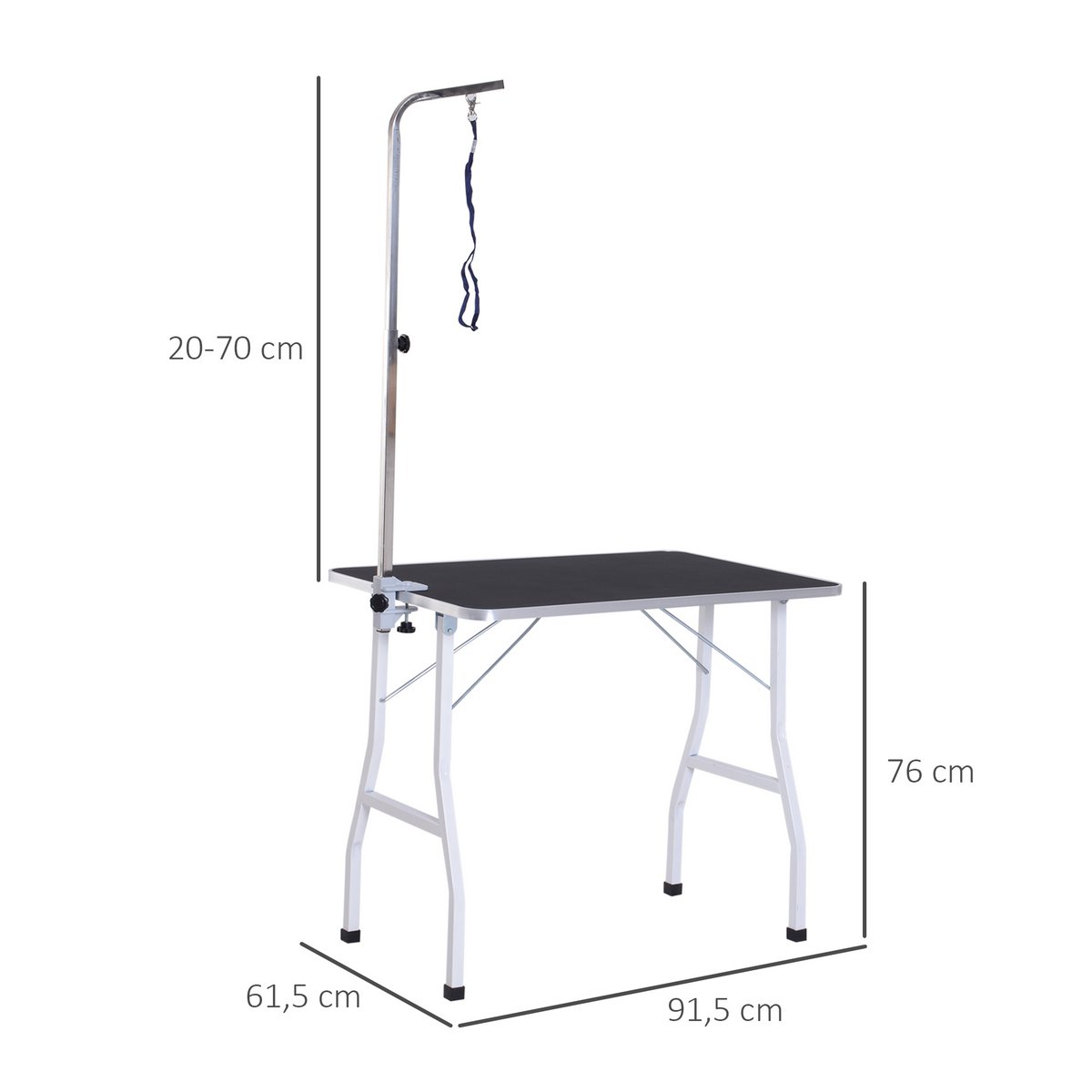 Trimming table for dogs, dog grooming table, foldable, pet grooming table with height-adjustable boom, slings, non-slip surface, shearing table up to 150 kg, 91.5 x 61.5 x 76 cm, black