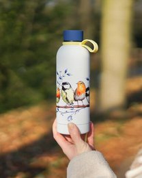 Water bottle forest birds - insulated - stainless steel