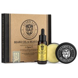 Beard care set with beard balm and beard oil. Contains natural ingredients to condition and style facial hair.