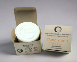  Organic certified balancing solid shampoo with ylang ylang scent for normal and all hair types, 60g.