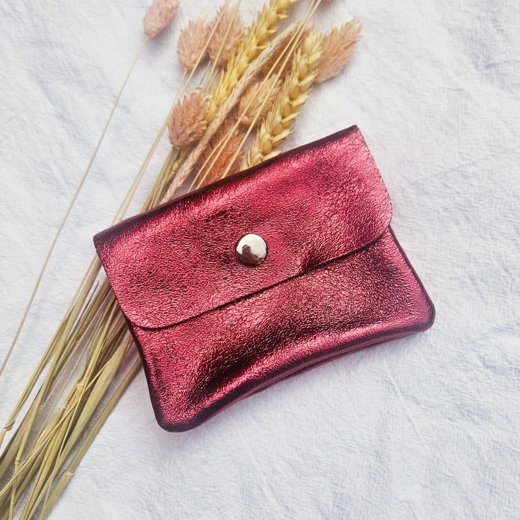 Cartera mini metalizada rojo burdeos