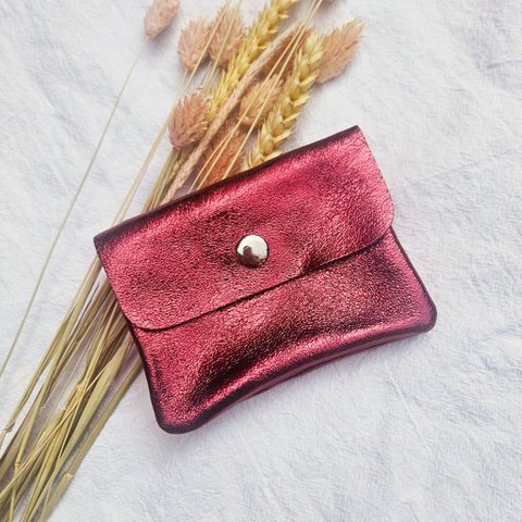 Mini portemonnee metallic bordeaux rood