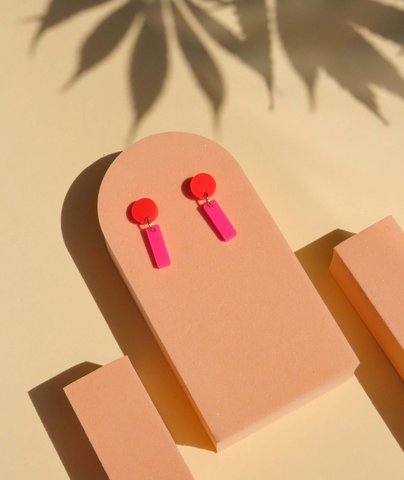 Mini Sticks Statement Oorbellen - vuurrood roze