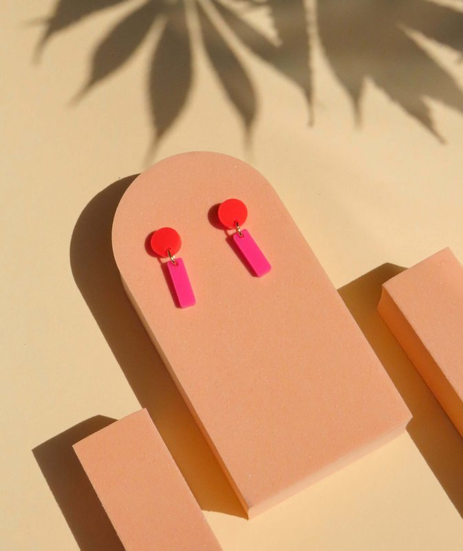 Mini Sticks Statement Ohrringe - feuerrot pink
