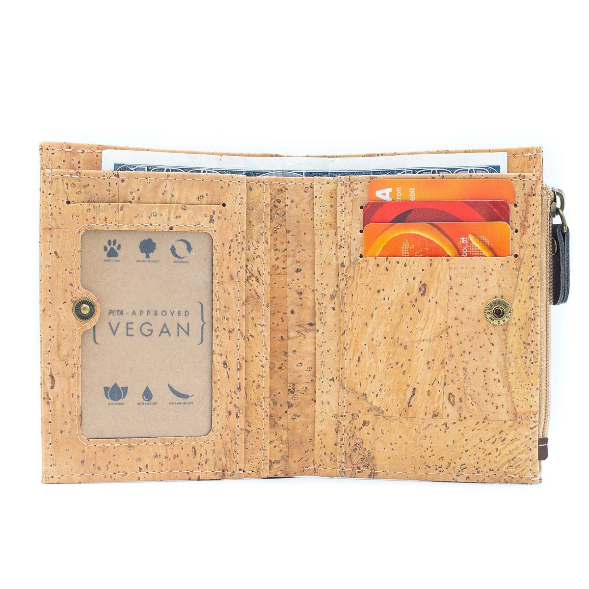 Portafoglio bifold classico in sughero marrone - BAG-2072