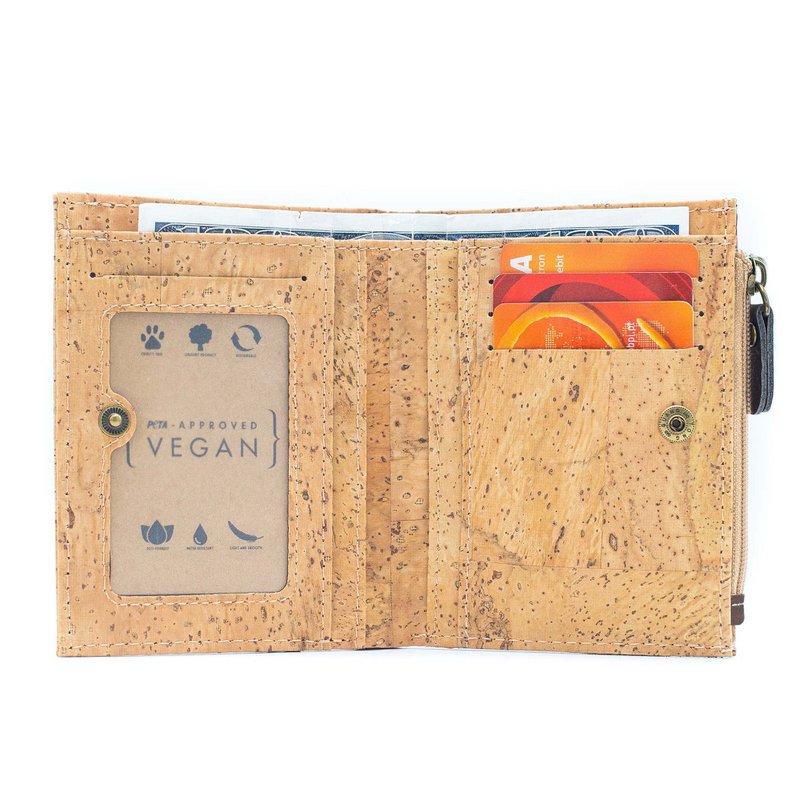 Klassisk brun kork bifold pung- BAG-2072