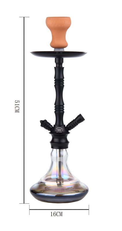 Chicha Complete Shisha Kit met Siliconenslang Keramische Kom, Tang, Mondstuk, Glazen Basis Waterpijp Complete Moderne Set Zwart