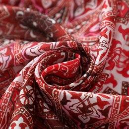 Red Silk Scarf with Geometric Turkish Print