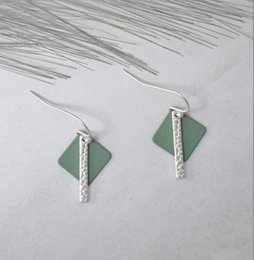 Pendientes - Fun SQ - plata mate - verde