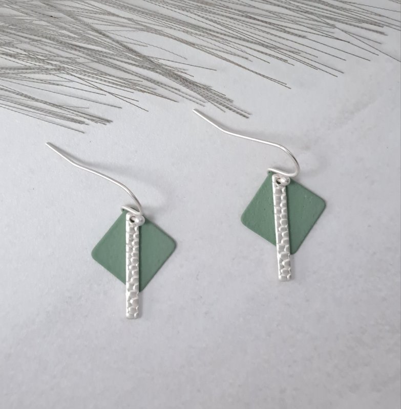 Pendientes - Fun SQ - plata mate - verde