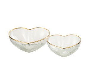 J-Line bowl Heart - glass - gold/transparent - 2 pieces