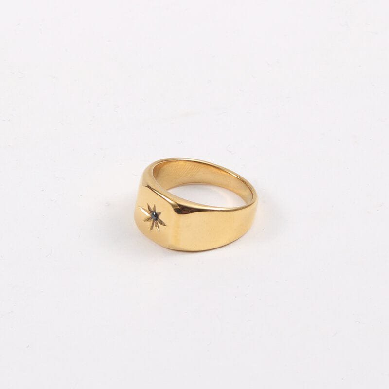 Doneen - Anello con sigillo a stella in cristallo nero