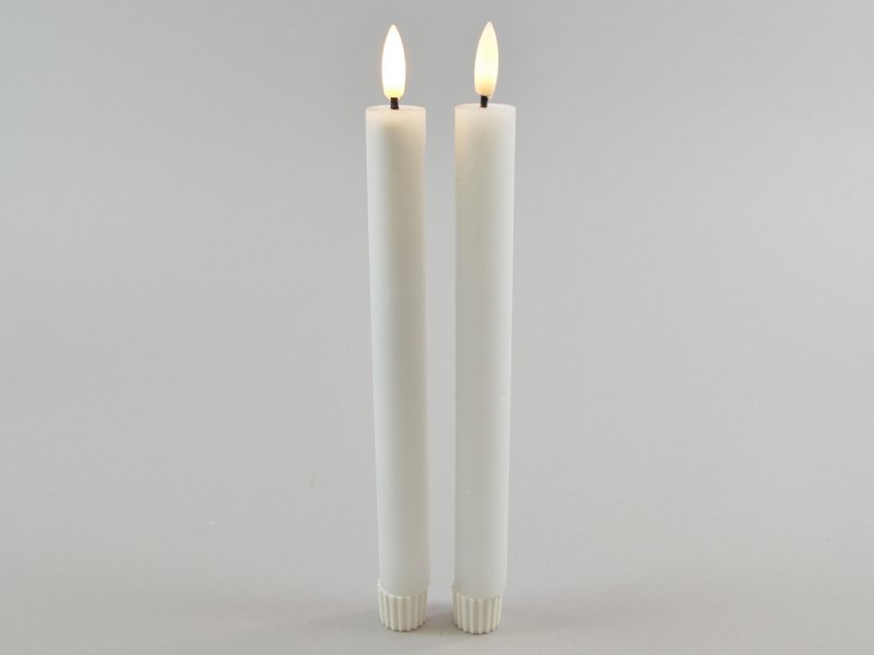 LED-Stabkerze, 15 weiß,Set2, 2,2x24cm,on/off,  FB optional,timer m.FB,2xAAA