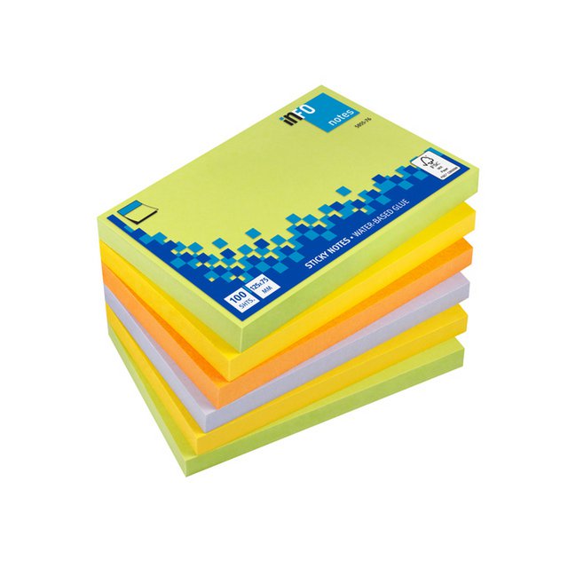 Info notes 125x75mm assorti spring pak 6 blok groen, geel, oranje, paars