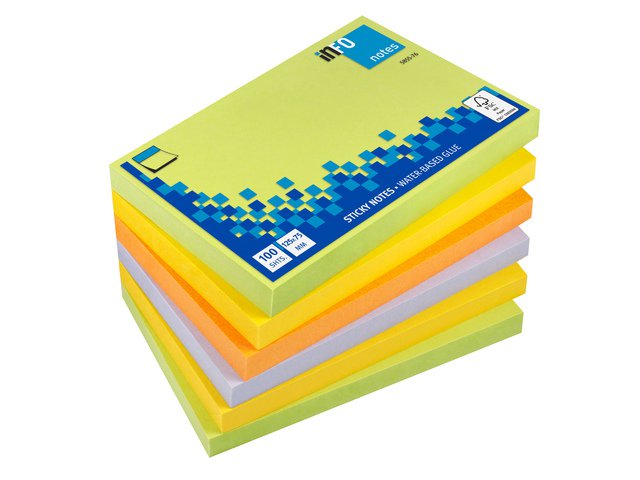 Info notes 125x75mm assorti spring pak 6 blok groen, geel, oranje, paars