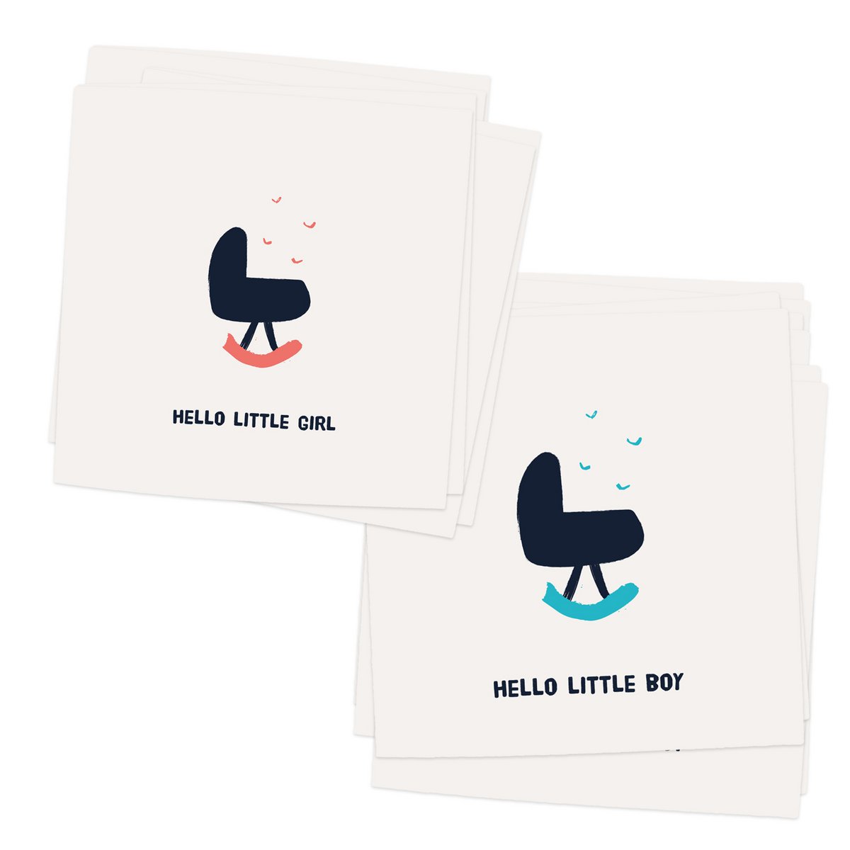 Set di 10 biglietti di auguri con busta | NASCITA | ragazzo - ragazza - figlio - figlia - culla - congratulazioni - annunci di nascita | cartoncino piegato - bianco sporco opaco - carta biotop di qualità pesante